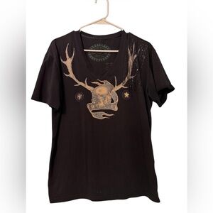 We are Replay Black and‎ Gold Graphic Tee Shirt Top XL